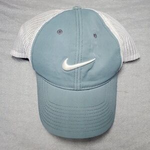 Nike Golf Flexfit Trucker Hat Blue White Mesh Back Swoosh Logo Baseball Cap